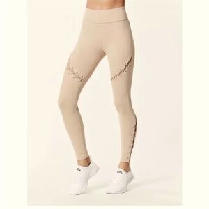 Carbon38 tan nude lace stitch leggings high rise waist small s